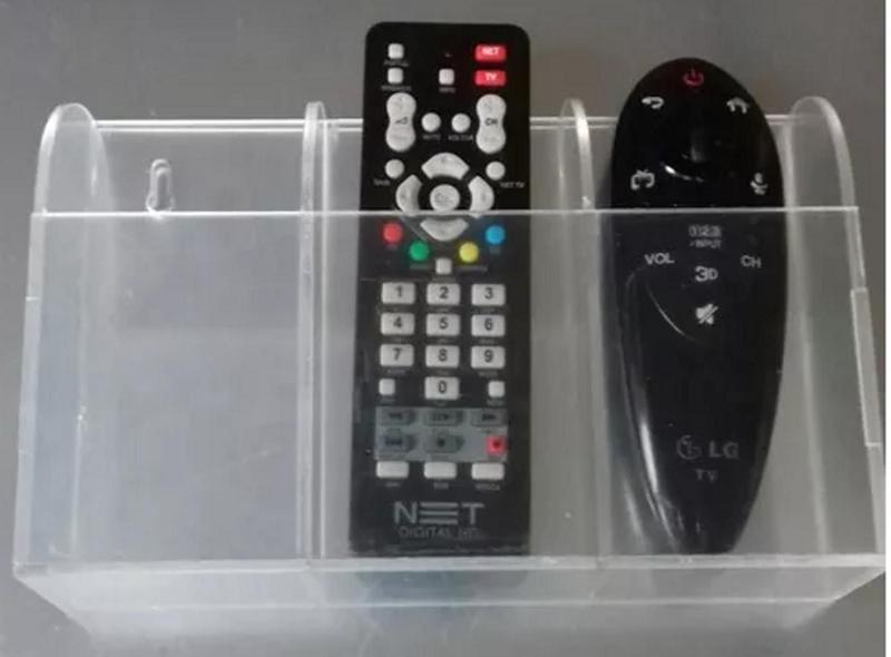 Imagem de Porta Controle Remoto Tv Ar Acrílico Cristal Suporte Parede 3 Nichos