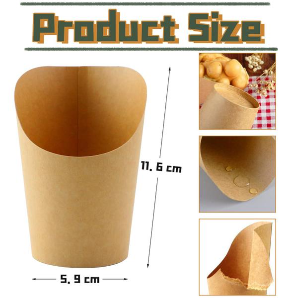 Imagem de Porta-copos descartável para batatas fritas, papel kraft de 400 ml, pacote com 100