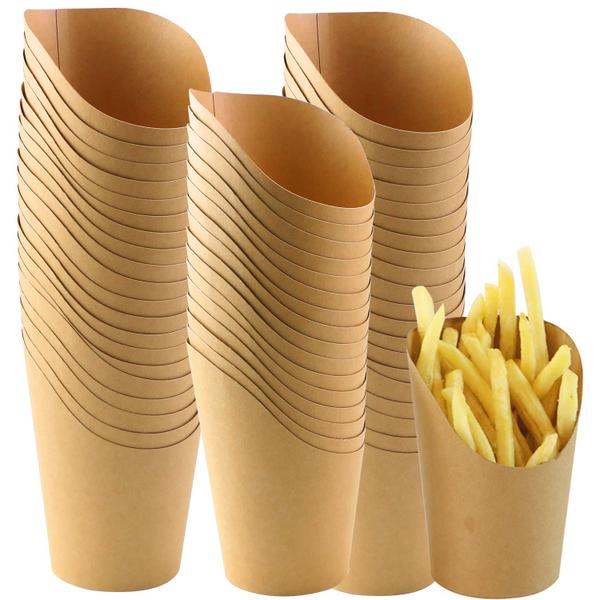 Imagem de Porta-copos descartável para batatas fritas, papel kraft de 400 ml, pacote com 100