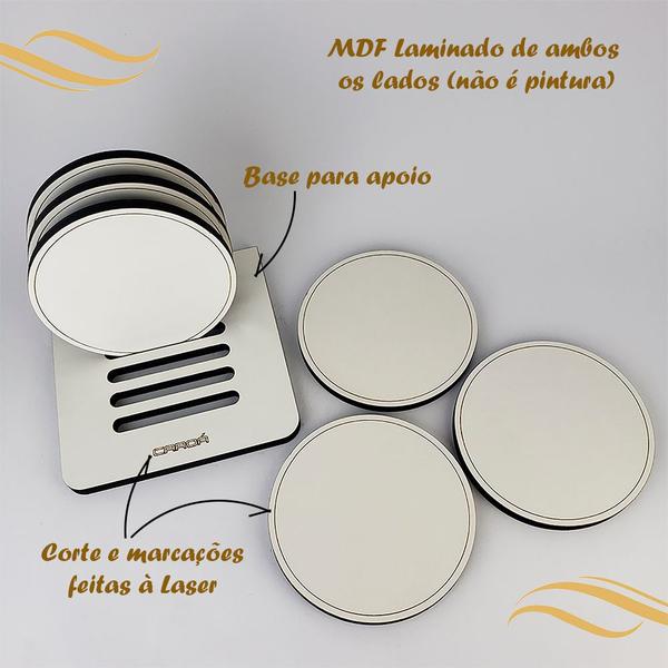 Imagem de Porta Copos Madeira Mesa Jantar Cozinha Bar 6 Unidades Circular Branco/Preto