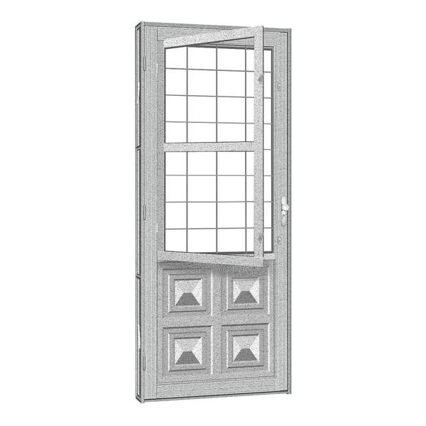 Imagem de Porta de Aço Postigo Quadriculado Silver sem Vidro 81x215 R50 Abertura Direita Prata