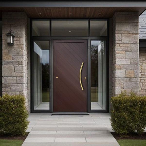 Imagem de Porta de Aluminio Lambril 210x100cm com Puxador Super Savana Brimak Marrom Corten Dourado