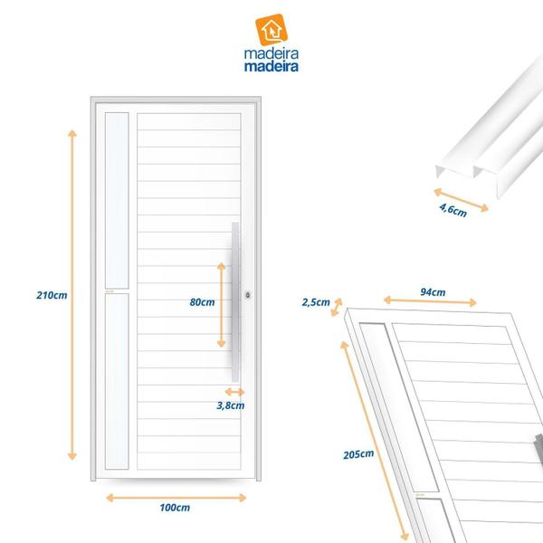 Imagem de Porta de Aluminio Lambril 210x100cm com Puxador Super Visione Preto Dourado