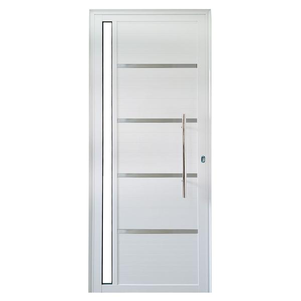 Porta de Alumínio Lambril Branco Com Puxador, Friso e Vidro Linha 25 - DC Imagem de Porta de Alumínio Lambril Branco Com Puxador, Friso e Vidro Linha 25 - DC