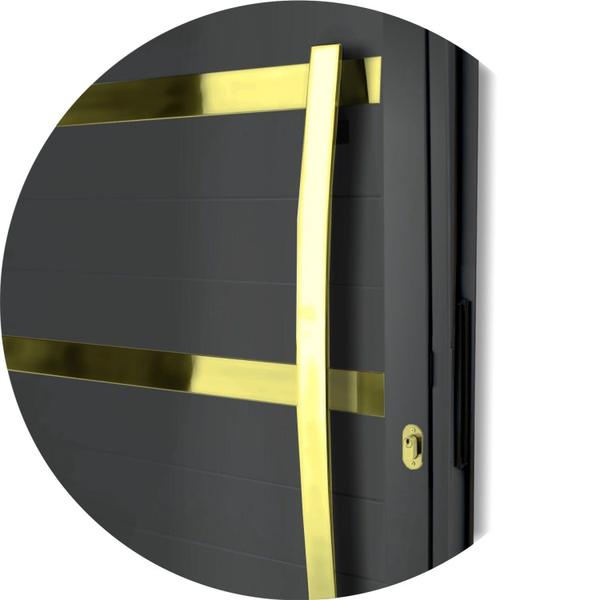 Imagem de Porta de Aluminio Pivotante Lambril 210x100cm com Puxador Super Premium Preto Dourado