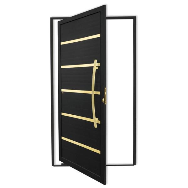 Imagem de Porta de Aluminio Pivotante Lambril 210x100cm com Puxador Super Premium Preto Dourado