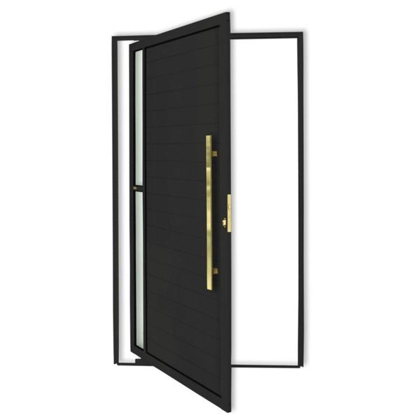 Imagem de Porta de Aluminio Pivotante Lambril 210x100cm com Puxador Super Visione Brimak Preto Dourado