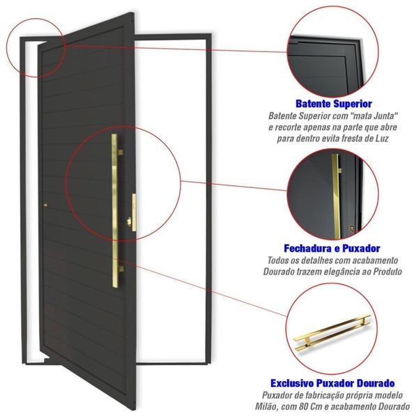 Imagem de Porta de Aluminio Pivotante Lambril 210x120cm com Puxador Super Brimak