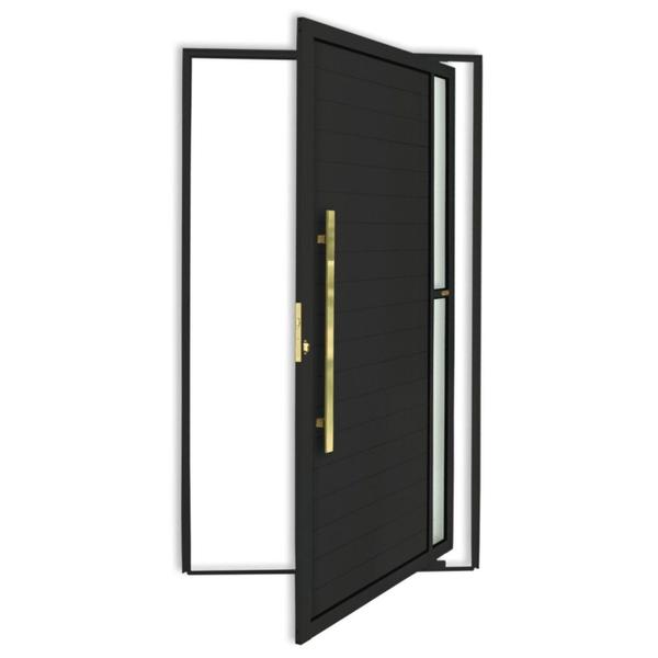 Imagem de Porta de Aluminio Pivotante Lambril 210x120cm com Puxador Super Visione Brimak Preto Dourado