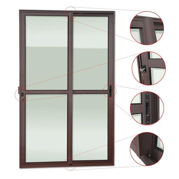 Imagem de Porta de Correr 2 Folhas Moveis 210 X 150 Elite com Fechadura Tetra Vidro Liso Corten