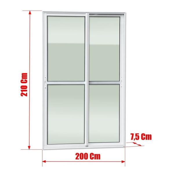 Imagem de Porta de Correr 2 Folhas Moveis 210 X 200 Elite com Fecho Automático Vidro Liso Branco