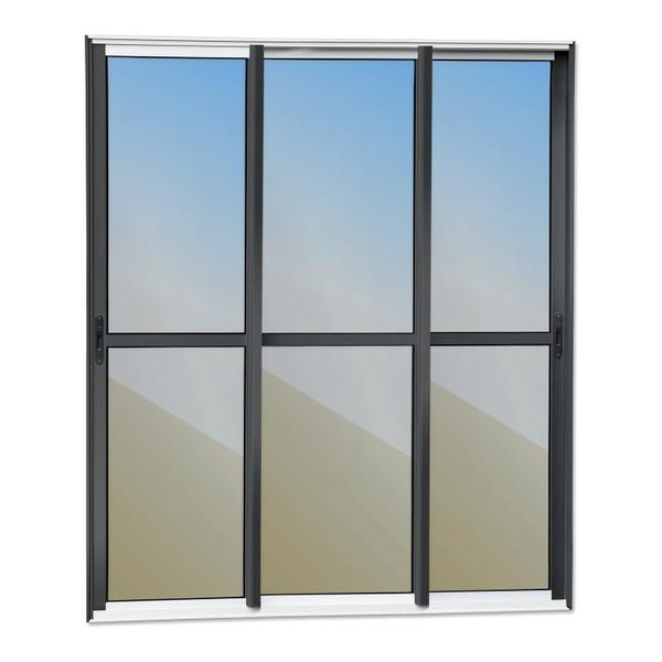 Porta de Correr 3 Folhas Moveis Sequenciais 210 X 240 Elite com Fecho Automático Vidro Reflex - Brimak Imagem de Porta de Correr 3 Folhas Moveis Sequenciais 210 X 240 Elite com Fecho Automático Vidro Reflex