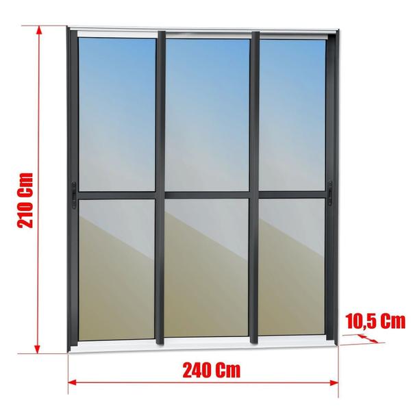 Porta de Correr 3 Folhas Moveis Sequenciais 210 X 240 Elite com Fecho Automático Vidro Reflex - Brimak Imagem de Porta de Correr 3 Folhas Moveis Sequenciais 210 X 240 Elite com Fecho Automático Vidro Reflex