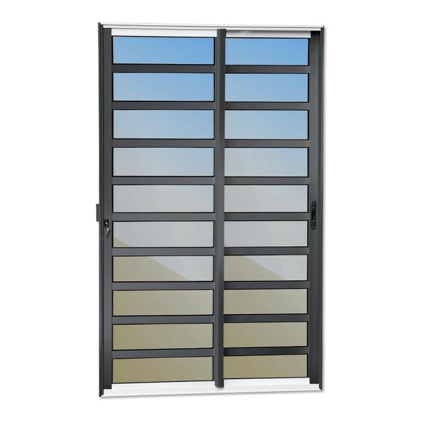 Imagem de Porta de Correr com Travessas 2 Folhas Moveis 210 X 120 Elite com Fechadura Tetra Vidro Reflex Mix Preto