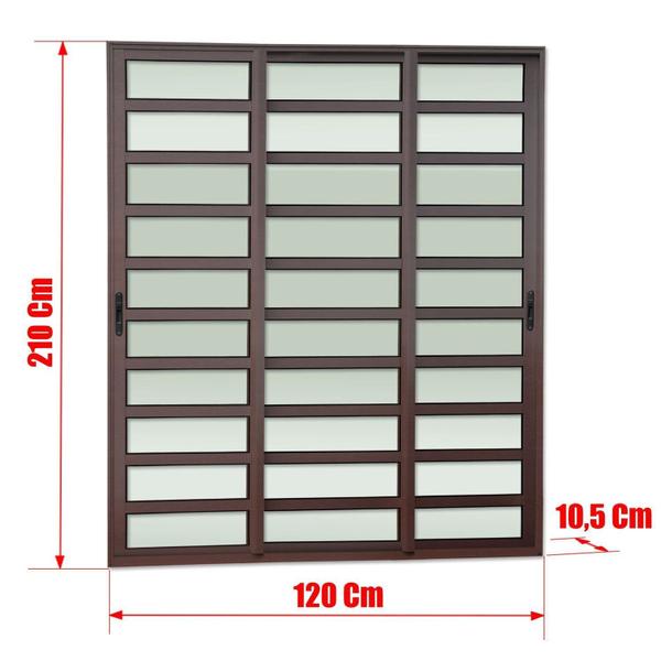 Imagem de Porta de Correr com Travessas 3 Folhas Moveis Sequenciais 210 X 120 Elite com Fecho Automático Vidro Corten