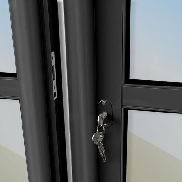 Porta de Correr com Travessas 4 Folhas Moveis 210 X 240 Elite com Fechadura Tetra Vidro Reflex - Brimak Imagem de Porta de Correr com Travessas 4 Folhas Moveis 210 X 240 Elite com Fechadura Tetra Vidro Reflex