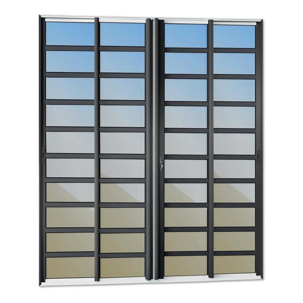 Porta de Correr com Travessas 4 Folhas Moveis 210 X 240 Elite com Fechadura Tetra Vidro Reflex - Brimak Imagem de Porta de Correr com Travessas 4 Folhas Moveis 210 X 240 Elite com Fechadura Tetra Vidro Reflex