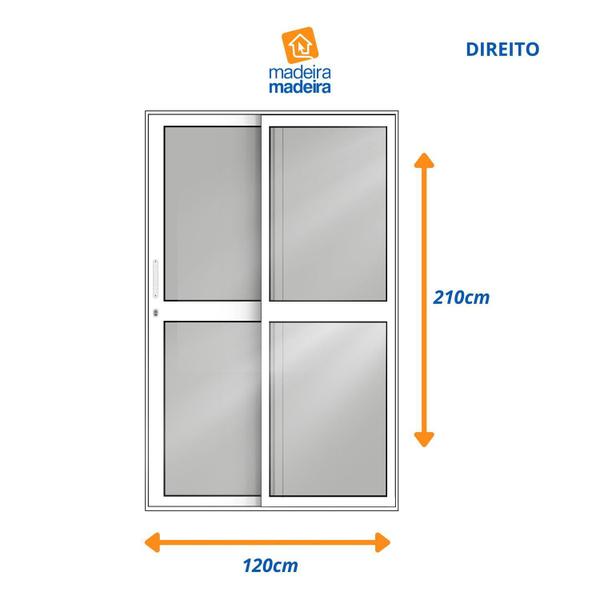 Imagem de Porta de Correr de Aluminio 210x120cm 2 Folhas Moveis e 1 Folha Fixa Branco