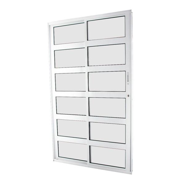 Imagem de Porta de Correr de Aluminio 210x120cm 2 Folhas Moveis e 1 Folha Fixa Branco