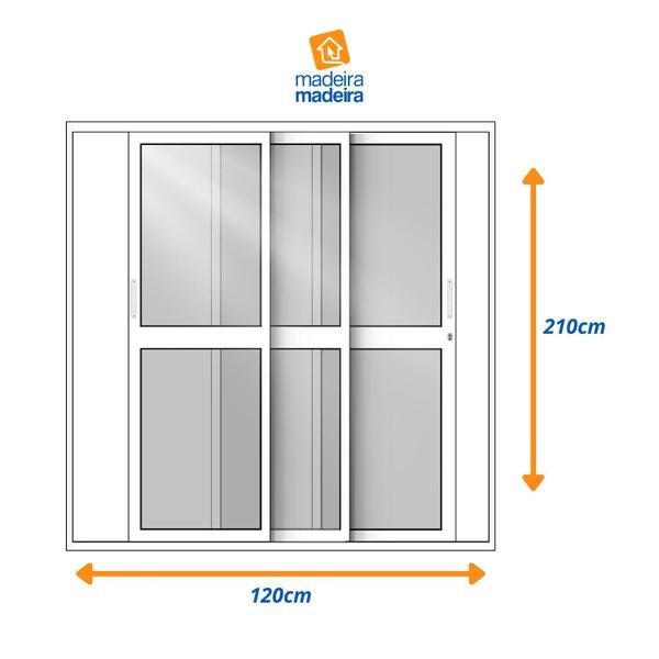 Imagem de Porta de Correr de Aluminio 210x120cm 3 Folhas Moveis Preto