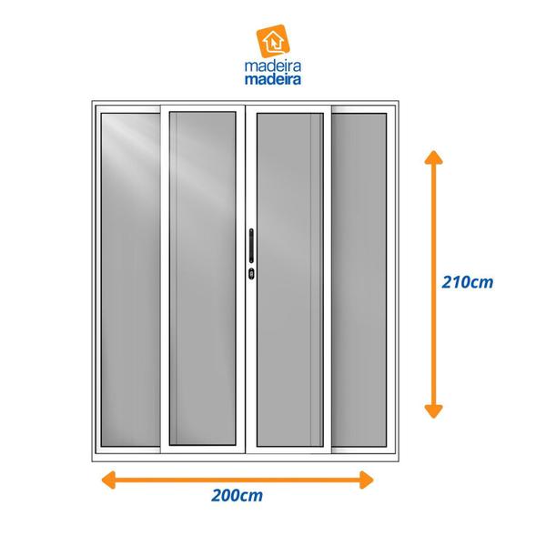Imagem de Porta de Correr Panoramica de Aluminio 210x200cm 2 Folhas Moveis e 2 Folhas Fixas Preto