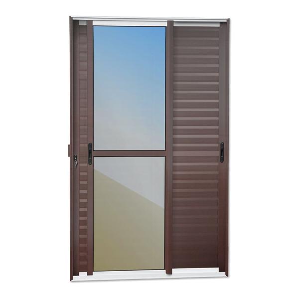 Imagem de Porta de Correr Venez. 3 Folhas Moveis 210 X 120 Elite com Fechadura Tetra Vidro Reflex Mix Corten