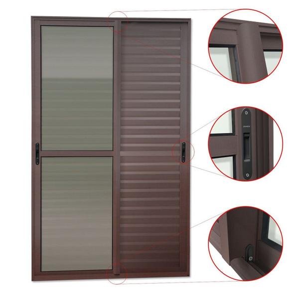 Imagem de Porta de Correr Venez. 3 Folhas Moveis 210 X 120 Elite com Fecho Automático Vidro Liso Corten