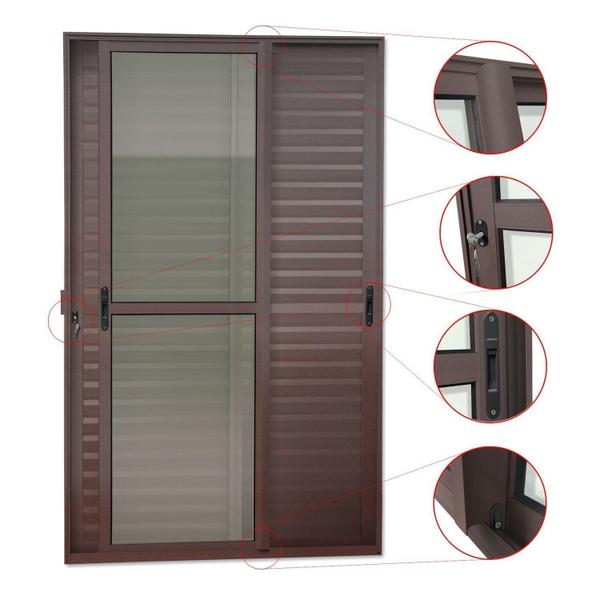 Imagem de Porta de Correr Venez. 3 Folhas Moveis 210 X 150 Elite com Fechadura Tetra Vidro Liso Corten