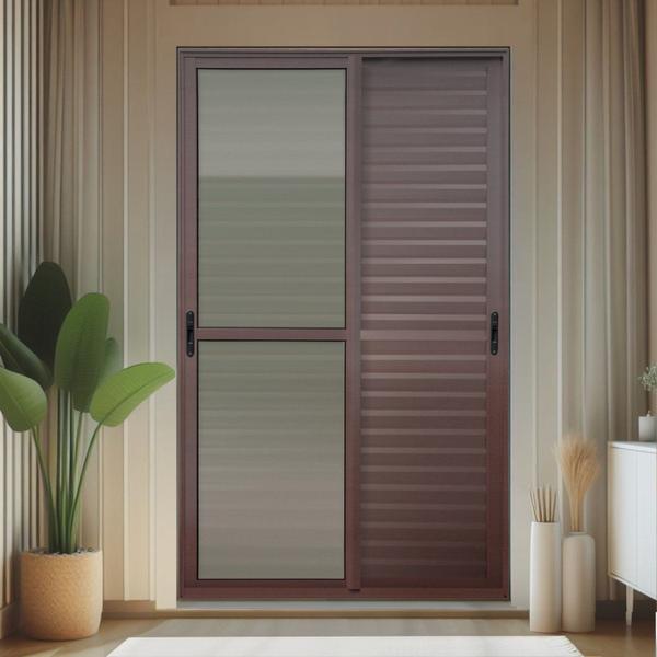 Imagem de Porta de Correr Venez. 3 Folhas Moveis 210 X 200 Elite com Fecho Automático Vidro Liso Corten