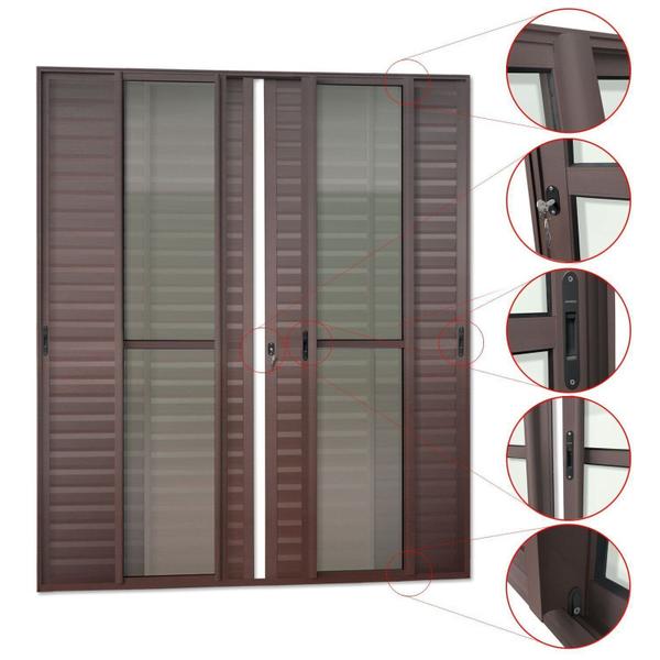 Imagem de Porta de Correr Venez. 6 Folhas Moveis 210 X 200 Elite com Fechadura Tetra Vidro Liso Corten