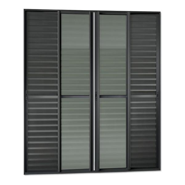 Imagem de Porta de Correr Venez. 6 Folhas Moveis 210 X 200 Elite com Fecho Automático Vidro Liso Preto