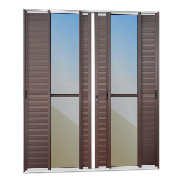 Imagem de Porta de Correr Venez. 6 Folhas Moveis 210 X 240 Elite com Fechadura Tetra Vidro Reflex Mix Corten