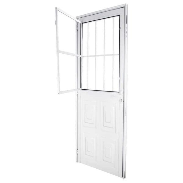 Imagem de Porta de Giro em Alumínio Almofada Branco 210x80x4 cm VMB Com Grade Esquerda Nobre CRV