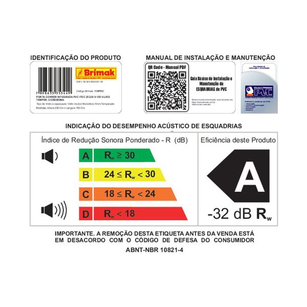 Imagem de Porta de PVC Integrada de Correr 230x150cm com 2 Vidros Lisos Temperados com Cremona ITEC Brimak