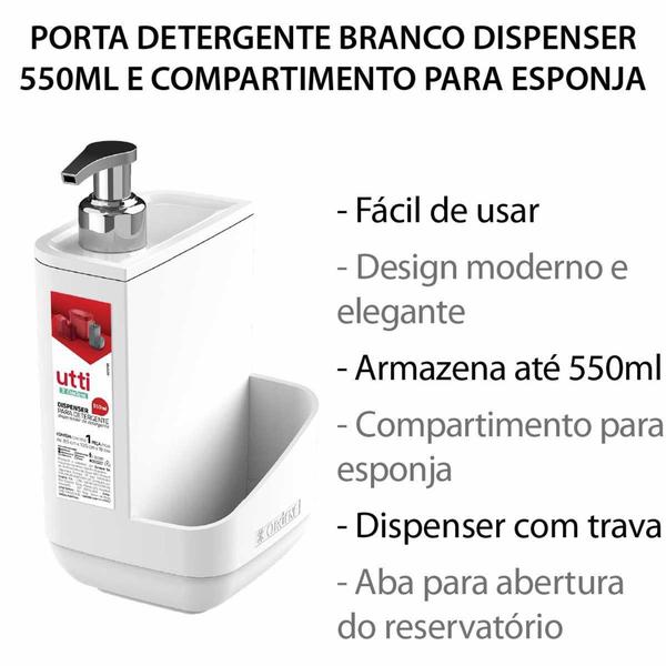 Imagem de Porta Detergente Dispenser 550ml E Compartimento P/ Esponja Bucha Pia de Cozinha - Ordene