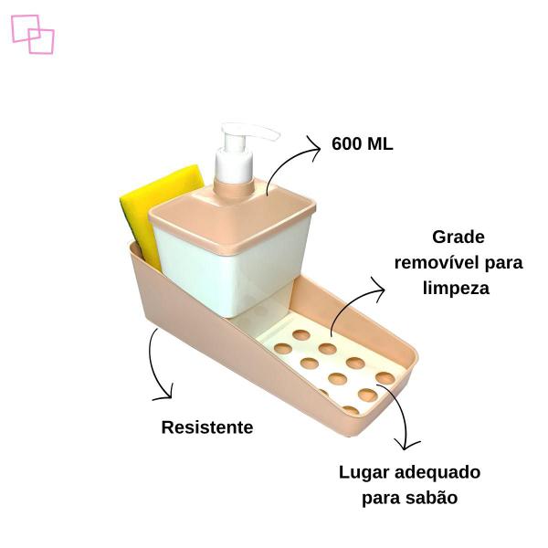 Imagem de Porta Detergente Plasútil com Suporte para Sabão e Esponja Organizadores de Pia Compacto Cozinha