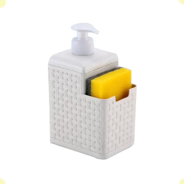 Porta Detergente Porta Esponja Bico Dosador Rattan Branco - Arqplast Imagem de Porta Detergente Porta Esponja Bico Dosador Rattan Branco