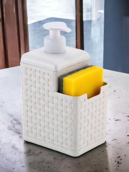Porta Detergente Porta Esponja Bico Dosador Rattan Branco - Arqplast Imagem de Porta Detergente Porta Esponja Bico Dosador Rattan Branco