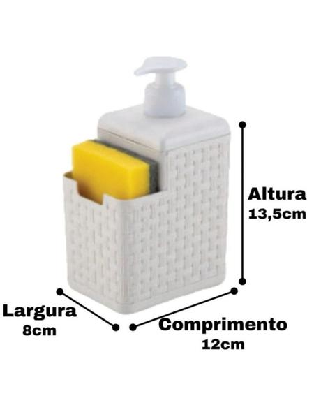 Porta Detergente Porta Esponja Bico Dosador Rattan Branco - Arqplast Imagem de Porta Detergente Porta Esponja Bico Dosador Rattan Branco