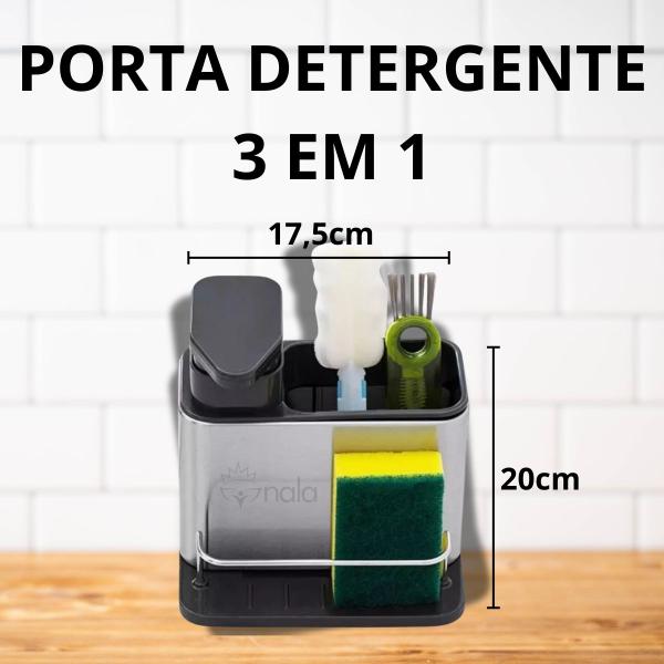 Imagem de Porta Detergente Suporte Esponja Dispenser em Inox 3 em 1