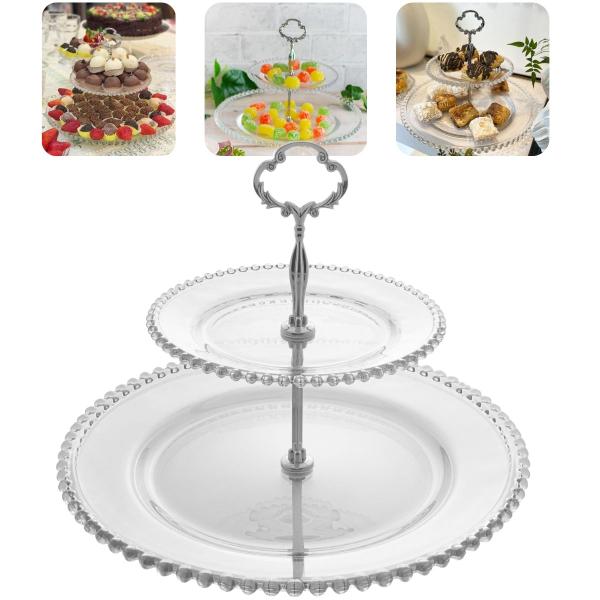 Imagem de Porta doces prato duplo 2 andares de cristal pearl festas cupcakes wolff