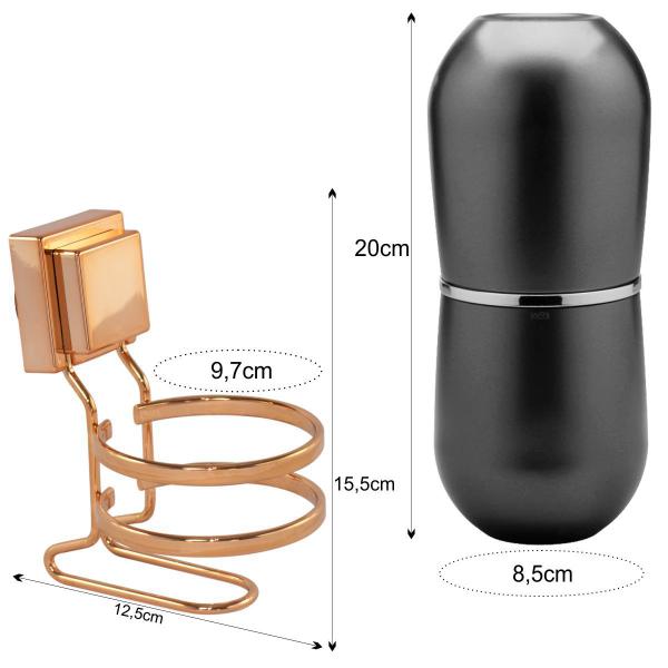 Porta Escova Com Suporte Cobre Rose Gold Fixação Ventosa - Wp Connect Imagem de Porta Escova Com Suporte Cobre Rose Gold Fixação Ventosa