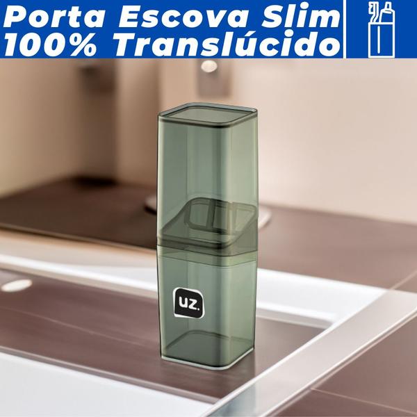 Imagem de Porta Escova Com Tampa Translúcido Slim Plástico Banheiro