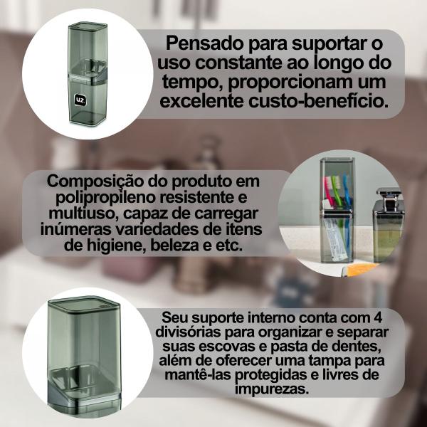 Porta Escova De Dente C/ Tampa Slim Moderno C/ Divisória P/ Banheiro Metalizado - Uz Imagem de Porta Escova De Dente C/ Tampa Slim Moderno C/ Divisória P/ Banheiro Metalizado
