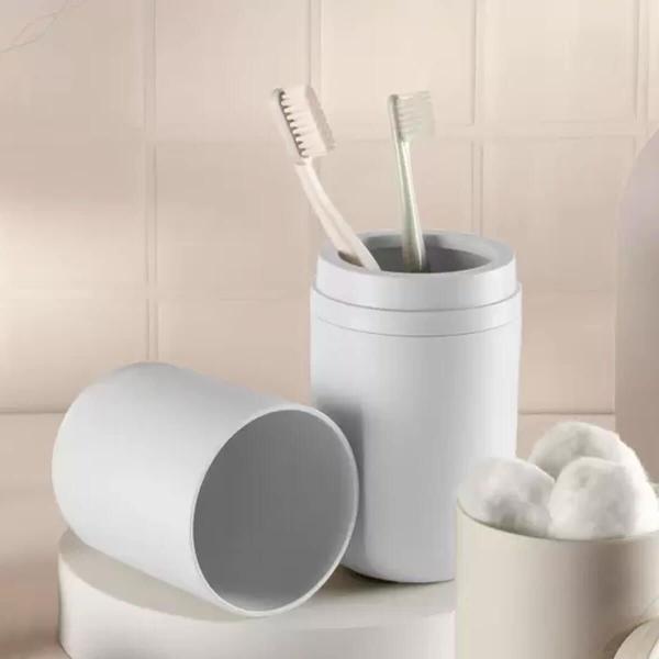 Imagem de Porta Escova de Dentes com Tampa Branco Fosco Bold para Banheiro Bancada Ou