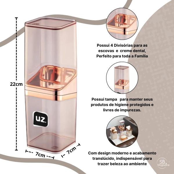 Imagem de Porta Escova de Dentes com Tampa Slim Luxo Rose UZ543 UZ