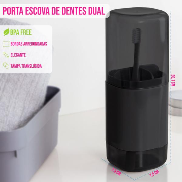 Imagem de Porta Escova de Dentes e Creme Dental com Tampa 3 Divisórias Duo