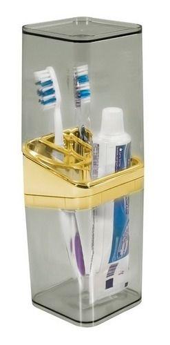 Porta Escova De Dentes e Porta Creme Dental Tampa Slim Dourado Uz Imagem de Porta Escova De Dentes e Porta Creme Dental Tampa Slim Dourado Uz
