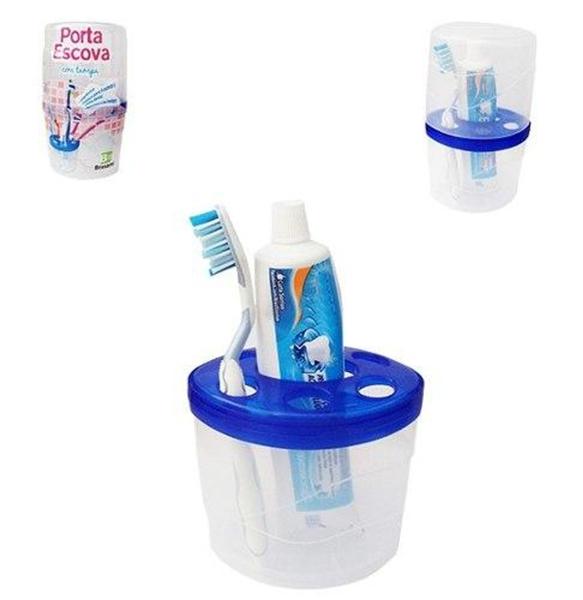 Imagem de Porta Escova Dental De Pia De Plastico Com Tampa 20X11,5Cm - Brasami