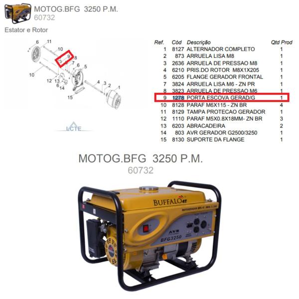 Imagem de Porta Escova do Gerador 3500 6500 7500 8000 Buffalo - 1278